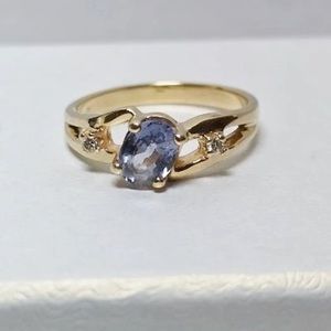 14Kt Blue Spinel Solitaire Ring Sz 6.75